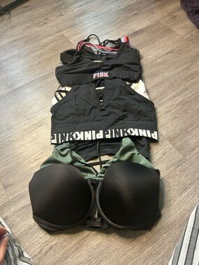 PINK Victoria's Secret Black and Olive Green Push-Up and Sports Bra Set 8! Bag